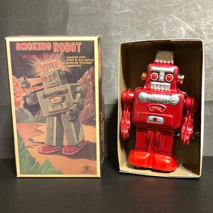 ★化粧箱入り ゼンマイ　スモーキング ロボット　Wind-Up Smoking ROBOT clear red Tin★BCTT184-3