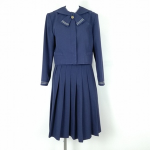 1円 セーラー服 スカート 上下2点セット 指定 M 冬物 女子 学生服 福岡篠栗北中学 紺 制服 中古 ランクC EY9927