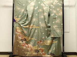 平和屋着物■豪華振袖　駒刺繍　扇面花蝶文　暈し染め　金彩　正絹　逸品　CAAK7757ch