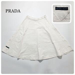 【美品】PRADA プラダ フレアスカート アイボリー トライアングル ロゴ L