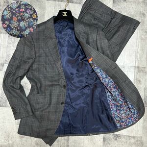 美品★XLサイズ相当 ポールスミス Paul Smith 現行タグ スーツ セットアップ 花柄 SOHO FIT 高級生地 最高級 メンズ チェック