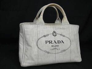 1円 PRADA プラダ カナパ キャンバス ハンドバッグ トートバッグ レディース ライトグレー系 FI0806