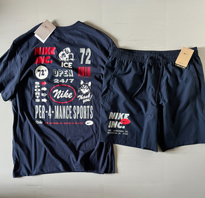 NIKE■ナイキ〔 2XL/XXL〕上下セット Tシャツ ハーフパンツ バックロゴ プリント NIKE INC ネイビー 紺色 マルチ セットアップ 正規品