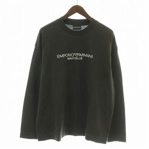 エンポリオアルマーニ EMPORIO ARMANI Tシャツ カットソー ロンT 長袖 クルーネック ロゴ刺繍 L ダークグレー 白 6R1TG0 1JWZZ