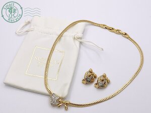 BA0600862　★ NINA RICCI ニナリッチ ネックレス イヤリング 保存袋 セット リボン ハート ストーン パヴェ ゴールドカラー