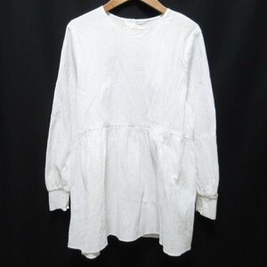 美品 UNTITLED アンタイトル 23SS 凹凸コットン ストレッチ 長袖 ペプラムシャツ カットソー 2 ホワイト ◆