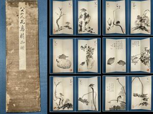 真作 中国書画「清 八大山人 花鳥図冊頁 12開」肉筆紙本 掛け軸 書画立軸 巻き物 古美術 旧蔵出