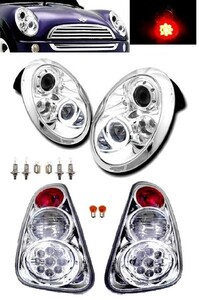 送料込 BMW ミニ MINI R50 R52 R53 LED プロジェクター イカリング ヘッドライト & LED テールランプ 左右 セット クーパー