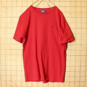 Polo Ralph Lauren ポロ ラルフローレン クルーネック ワンポイント Tシャツ レッド 半袖 メンズS アメリカ古着