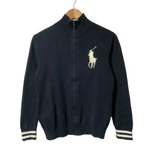 POLO RALPH LAUREN ポロラルフローレン ビッグポニー ニットジャケット L(14-16) ネイビー コットン ジップアップ キッズ A2