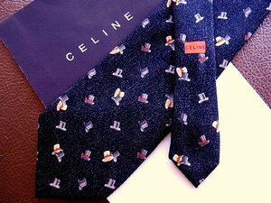 ★良品★3R04485【CELINE】セリーヌ「帽子 シルクハット 柄」ネクタイ