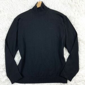 美品/XL相当●ARMANI COLLEZIONI アルマーニ ニット セーター トップス タートルネック 長袖 ブラック 黒色 メンズ 伸縮性 ストレッチ 軽量