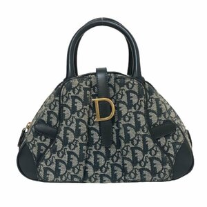 ディオール Dior ダブルサドル ミニ ハンドバッグ ネイビー トロッター柄