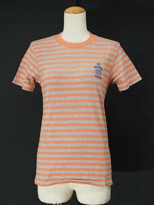 美品 ヒステリックス/ヒステリックグラマー ボーダー半袖コットンプルオーバーTシャツF橙灰al219