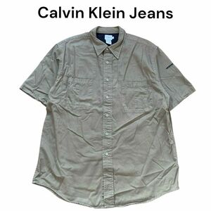 2309 ー大特価ー 【カルバンクラインジーンズ】 Calvin Klein Jeans メンズ コットンシャツ ミリタリー L カーキ ロゴボタン半袖 ROT23