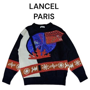 LANCEL PARIS　総柄　ビッグプリントニットセーター　ランセル　日本製