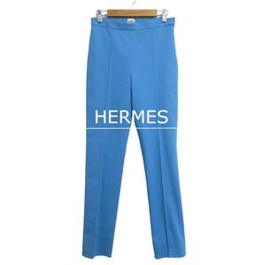 美品 HERMES エルメス サイズ34 ストレッチ センタープレス テーパード スキニー パンツ スラックス ブルー 青