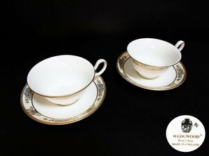 XW502△ウエッジウッド/Wedgwood/ティ―カップ&ソーサー/グリブデン/金彩/口径10.5x高さ5.5cm/ソーサー直径15cm/ 計2客 / 陶器 茶器 / 美品