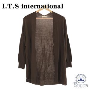 ☆美品☆ I.T.S international カーディガン ニット長袖 羽織り レディース ブラウン Ｆ キュプラ 901-770 送料無料