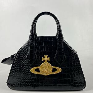 1円〜【入手困難品】 Vivienne Westwood ヴィヴィアンウエストウッド ハンドバッグ オーブ ヤスミン クロコ 型押し オーブ エナメル