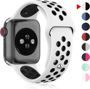 未使用★Apple Watch対応 交換用シリコンベルト 42・ 44・45・49mm Apple Watchシリーズ7/6/5/4/3/2/1対応 ピュアホワイト/ブラック M/L