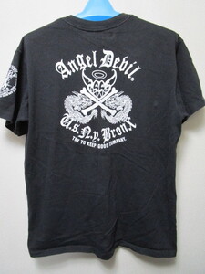 Angel Devil プリント半袖Ｔシャツ・Ｌ・黒／ブラック（エンジェルデビルanvil製Ｔシャツレトロビンテージ古着90s00s）