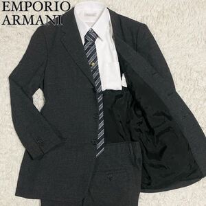 【美品 XL!!】EMPORIO ARMANI エンポリオアルマーニ セットアップ パンツスーツ 千鳥柄 ダークグレー 暗めの灰色 サイズ50 XL