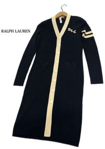 RALPH LAUREN★ラルフローレン★（M）カシミヤ混 ウール リブニット 前開き ロングカーディガン/黒