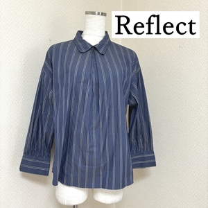 Reflect リフレクト レギュラーカラー プルオーバーシャツ ブラウス 青 ブルー ストライプ L