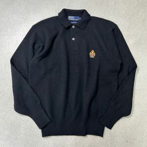 8501012 polo Ralph Lauren ポロラルフローレン 長袖ポロシャツ セーター ニット ラムウール ロゴ刺繍 ブラック 黒 サイズM メンズ 男性用