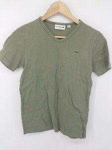 ◇ LACOSTE ラコステ Vネック 半袖 Tシャツ カットソー サイズFR2 US XS グリーン メンズ P