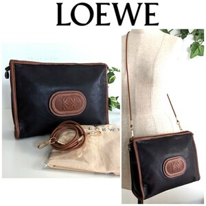 LOEWE オールドロエベ ヴィンテージ レザー 2way ショルダーバッグ クラッチバッグ 鞄 ボディバッグ ポシェット 黒 茶色 レディース メンズ