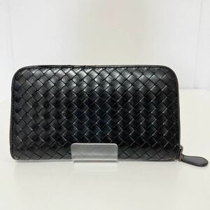 BOTTEGA VENETA ボッテガ ヴェネタ イントレチャート ラウンドファスナー 長財布 ブラック 中古