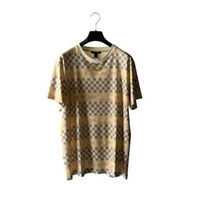 ルイヴィトン LOUIS VUITTON ピクセルダミエ ゴールド チェーン 装飾 半袖 Tシャツ コットン XL ベージュ ドット RW222W NX8 ☆AA★ メンズ