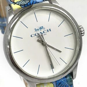 新品 COACH コーチ 腕時計 CA.117.7.112.1536 クオーツ アナログ ラウンド シルバー ブルー イラスト アート おしゃれ ウォッチ 電池交換済