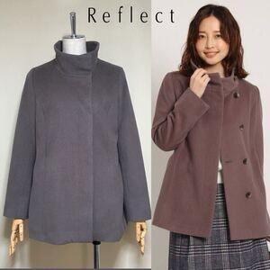 【美品】Reflect リフレクト 定価4.3万 アンゴラ混スタンドカラーミドルコート 11号/Lサイズ相当 グレー系 レディース 日本製