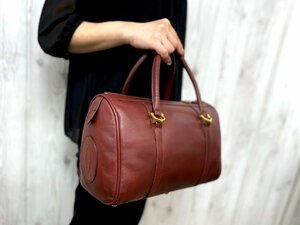 極美品 Cartier カルティエ マストライン ボストンバッグ ハンドバッグ バッグ レザー ボルドー 77009