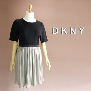 半額セール★新品 DKNY 16/21号 ダナキャラン 黒 ゴールド ワンピース パーティドレス 半袖 大きいサイズ 結婚式 二次会 披露宴 葵44HH1301