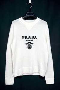 PRADA プラダ フロント ロゴ バージンウール カシミヤ 長袖ニット ホワイト 44サイズ UMB223 S211 1YMW