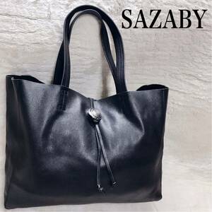 美品 SAZABY サザビー オールレザー 船形 トートバッグ 本革 ロゴ 金具