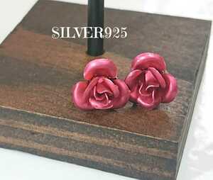 4409 SILVER925 ローズピアス シルバー925製★訳あり★ 薔薇 ローズレッド rose シンプル メタリック ゴシック ゴスロリ 小花 可愛い