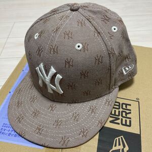 7 5/8 new era 59FIFTY MLB Jacquard ニューヨーク・ヤンキース ベージュ総柄モノグラム