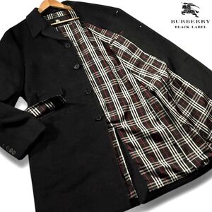 未使用級/XLサイズ●バーバリーブラックレーベル アンゴラ100% ステンカラーコート BURBERRY BLACK LABEL ふわふわ 裏地ノバチェック LL