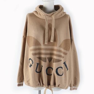 美品☆GUCCI グッチ adidas アディダス 717417 トレフォイル コットンジャージー スウェット ブラウン XS イタリア製 正規品 レディース