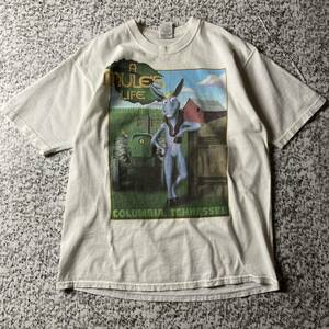 【90sオールド】ラバ　牧場　アニメ　ビンテージプリントTシャツ　ホワイト　Lサイズ 古着 フルーツオブザルーム アニマルプリント