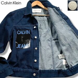 極美品/Lサイズ相当●カルバンクライン デニムジャケット ジージャン ブルゾン Calvin Klein インディゴブルー 刻印ボタン 胸元ロゴ