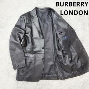 ●美品 とろける極上！ バーバリーロンドン BURBERRY ラムレザージャケット メンズ L ロゴ刻印ボタン 黒 テーラード 羊革 ショートコート