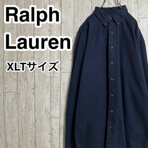 ☆送料無料☆ Ralph Lauren ラルフローレン 長袖 ボタンダウンシャツ XLTサイズ ネイビー レッドポニー ビッグサイズ 21-260