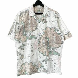 ■激レア■90s USA製 L.L.BEAN 世界地図 総柄 アロハシャツ M L XL エルエルビーン ハワイアン レーヨン 80s ビンテージ