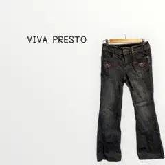 【VIVA PRESTO 】ブーツカットデニム　フレア刺繍あり　ブラックジーンズ